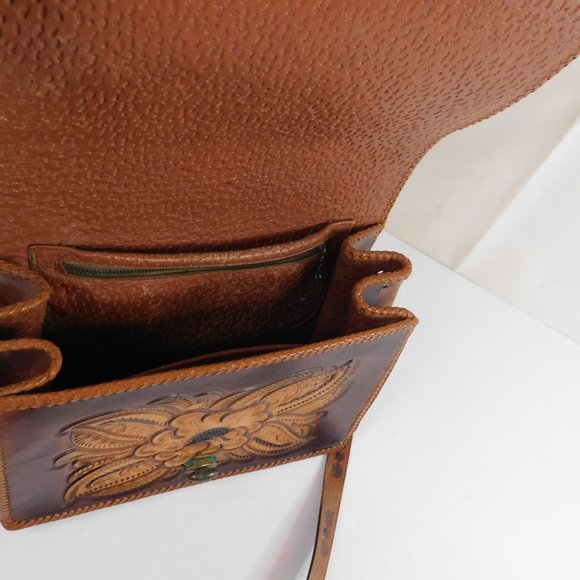 Vintage Tooled Leather Handbag Floral Shoulder Bag Western Purse - Picture 13 of 16